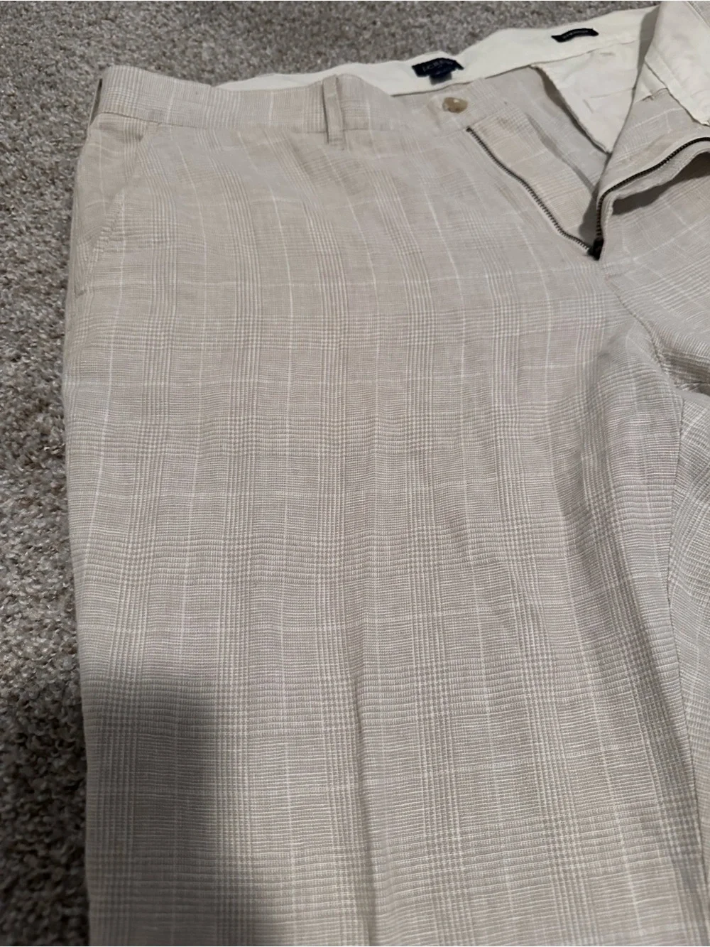 J Crew Straight Linen-Cotton Houndstooth Slacks Men's 38x32 Lightweight Casual